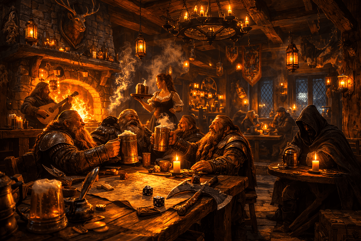 AI storytelling game tavern scene from Runebook